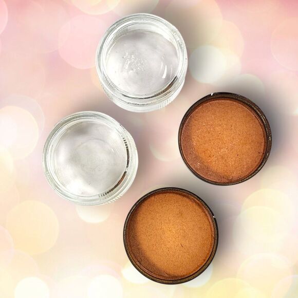 Set of 2 Vintage Glass Vanity Jars Gold Floral Metal Lids Hollywood Regency MCM - Picture 6 of 8